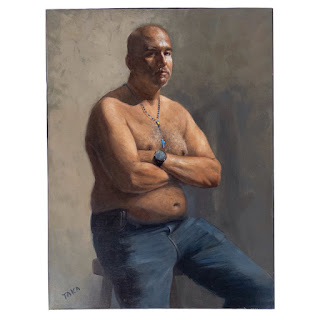 Takako Yoneyama Signed Man in Jeans Oil Painting