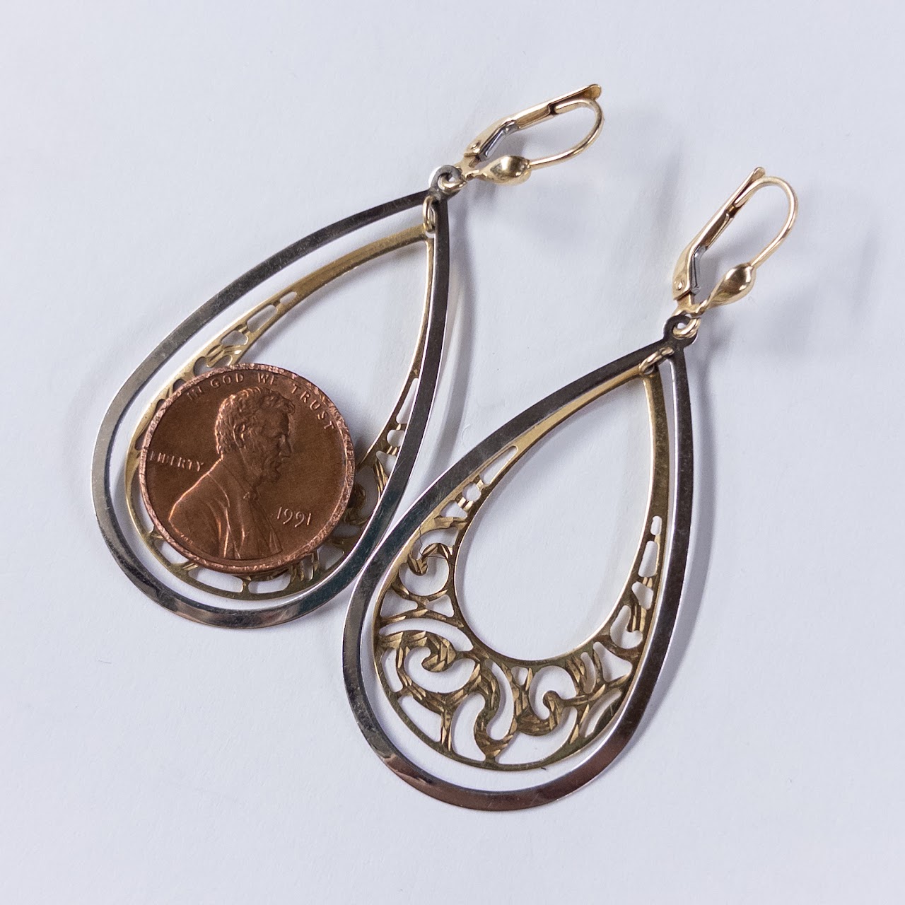 14K White and Yellow Gold Pendant Earrings