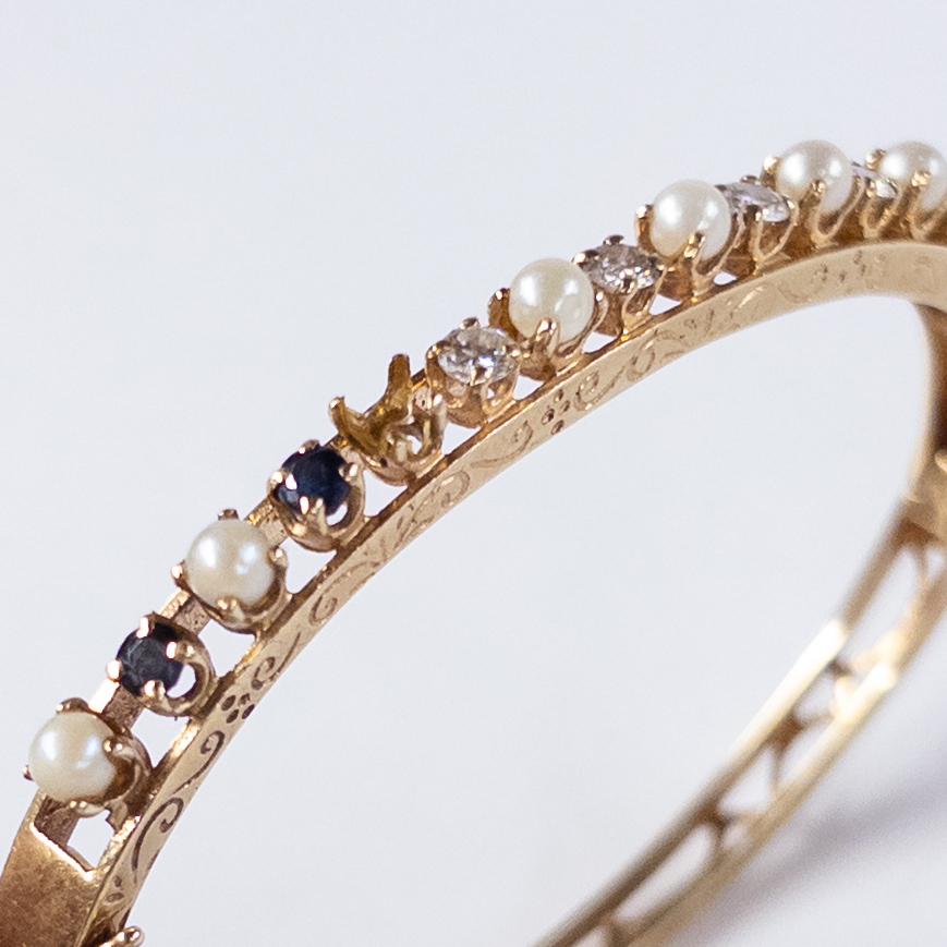 14K Gold, Diamond, Sapphire, and Pearl Bracelet