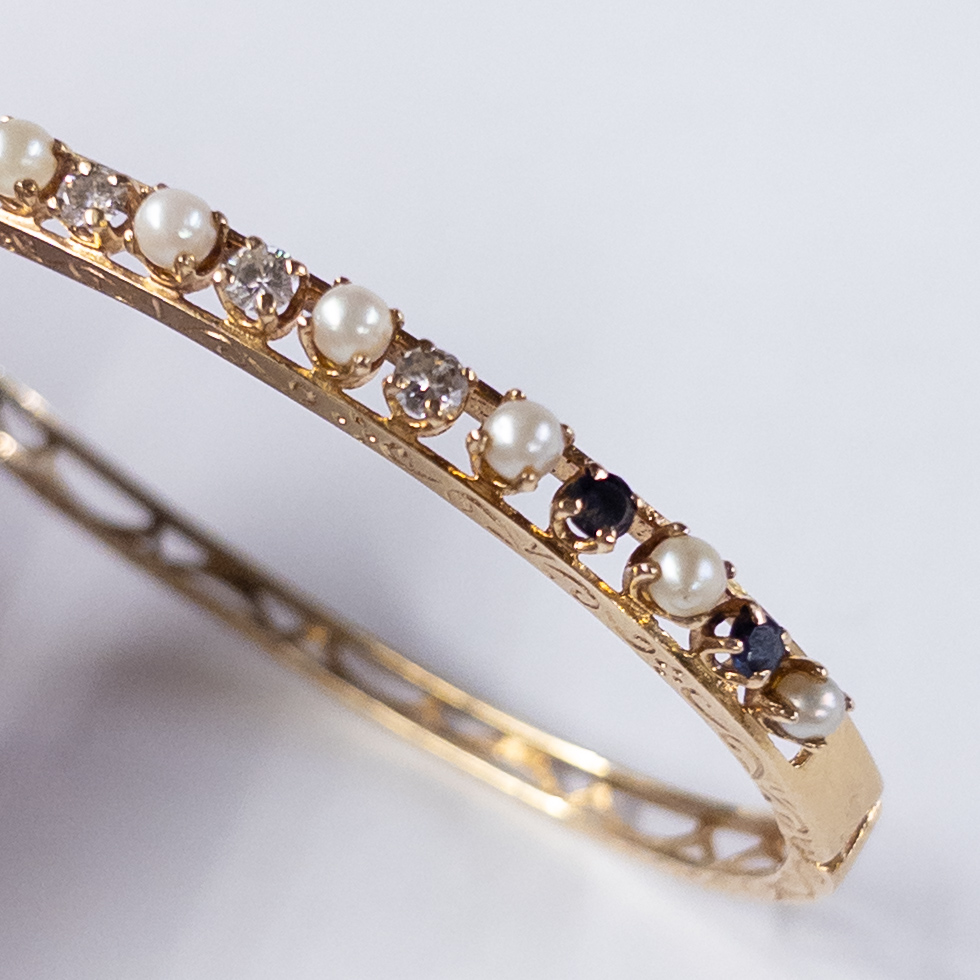 14K Gold, Diamond, Sapphire, and Pearl Bracelet