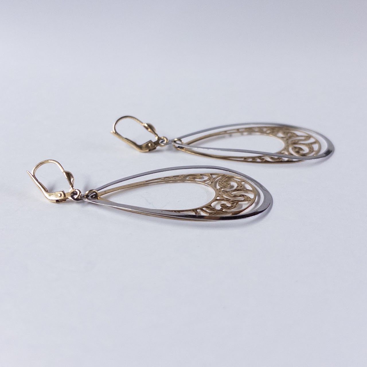 14K White and Yellow Gold Pendant Earrings