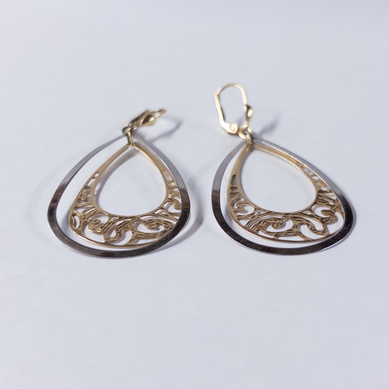 14K White and Yellow Gold Pendant Earrings