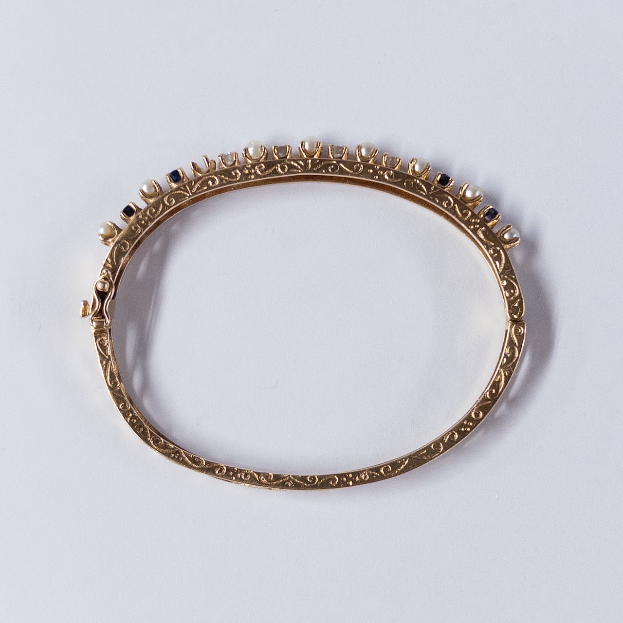 14K Gold, Diamond, Sapphire, and Pearl Bracelet