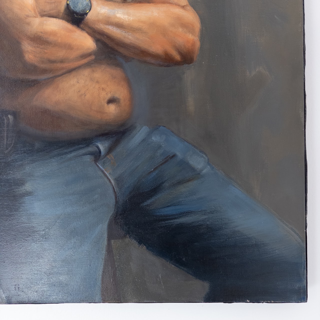 Takako Yoneyama Signed Man in Jeans Oil Painting