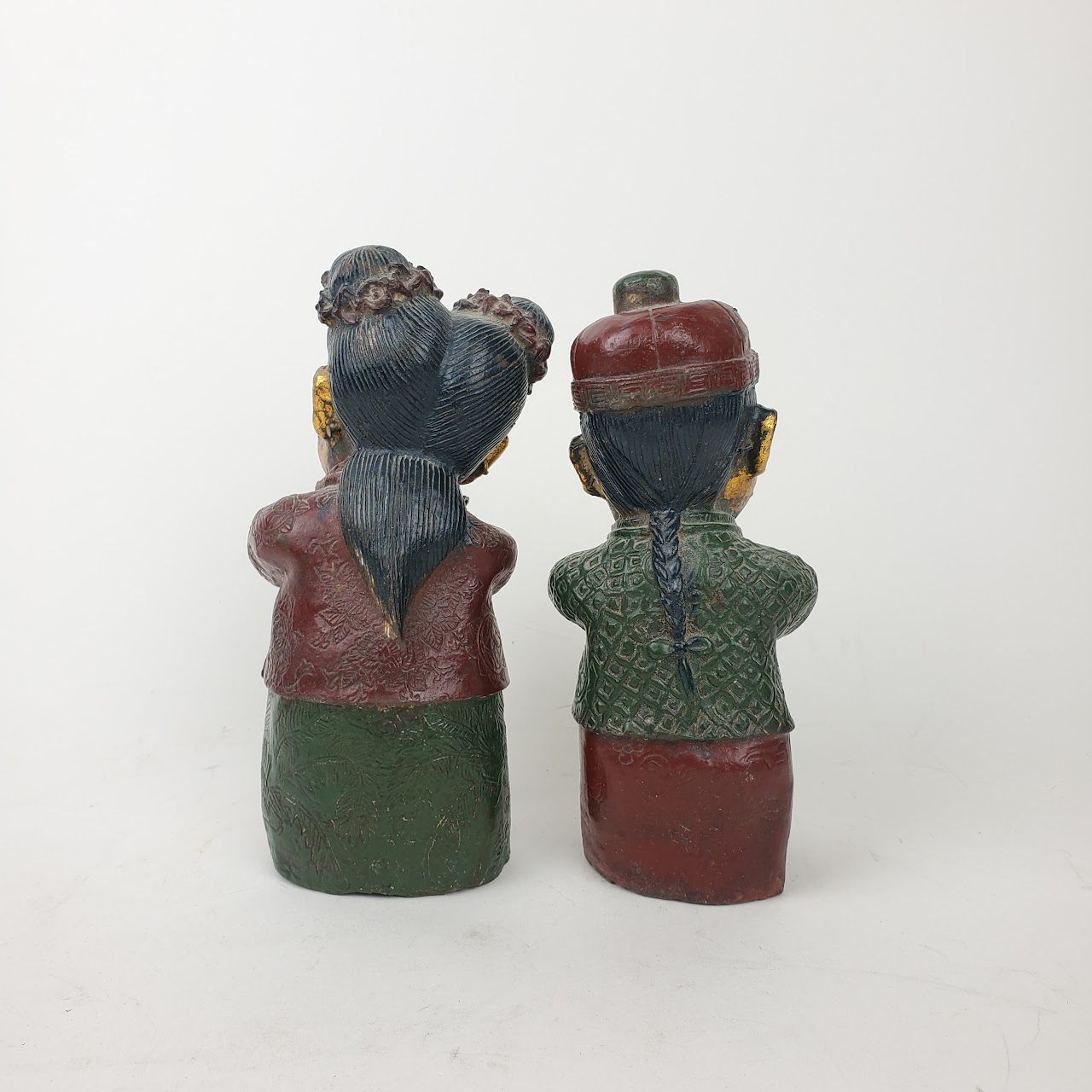 Vintage Chinese Bronze Lucky Boy and Girl Fengshui Statuette Pair