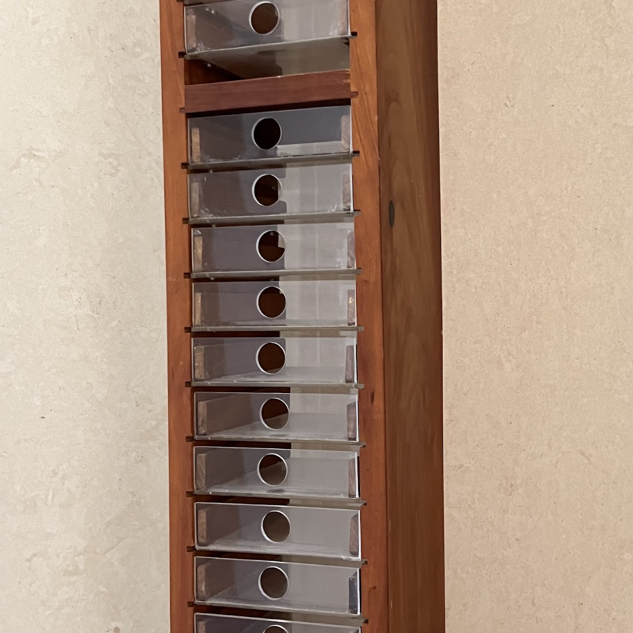 Cherry and Lucite 30-Drawer Tower Shelf