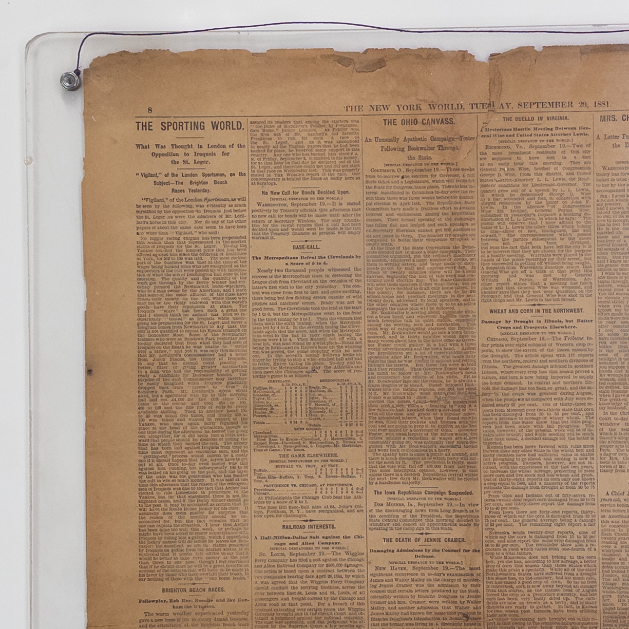 1881 'The New York World' Death of President Garfield Newspaper Cover Page