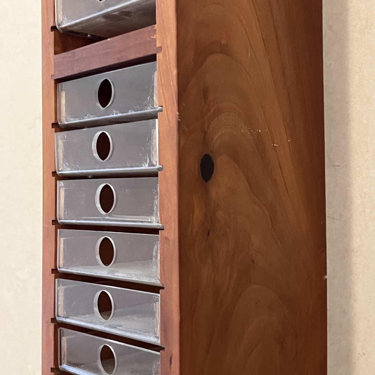 Cherry and Lucite 30-Drawer Tower Shelf