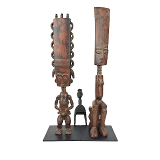 West African Headdress Statue Duo with Statue Topper