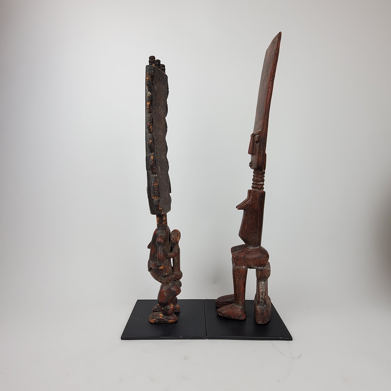 West African Headdress Statue Duo with Statue Topper