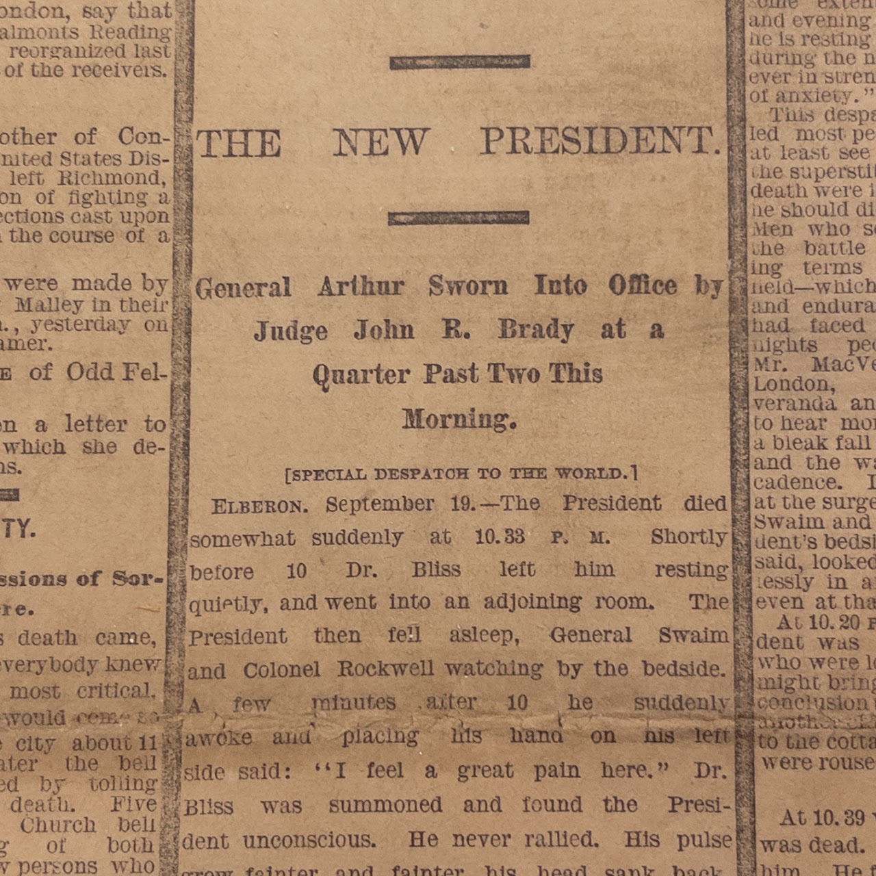 1881 'The New York World' Death of President Garfield Newspaper Cover Page