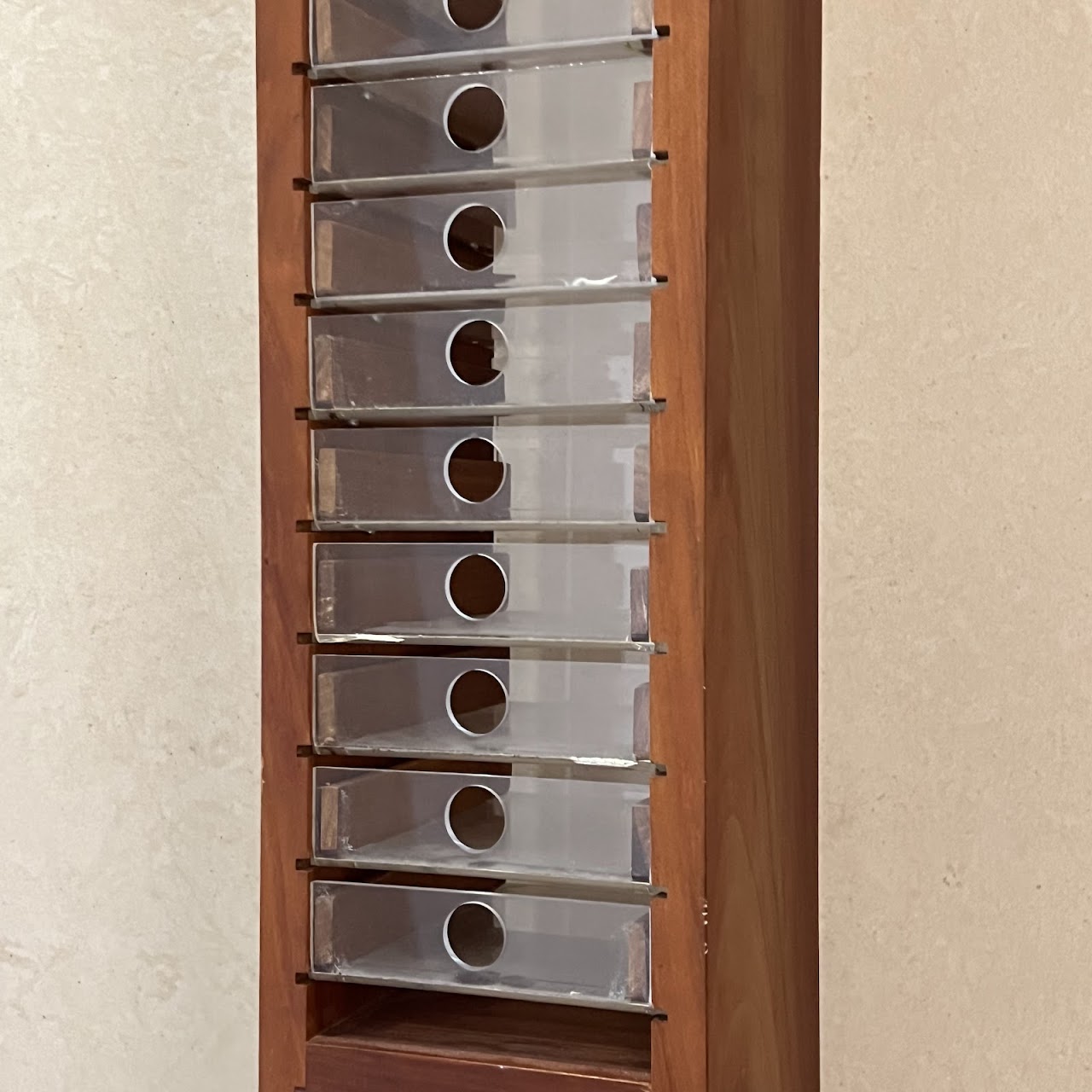 Cherry and Lucite 30-Drawer Tower Shelf