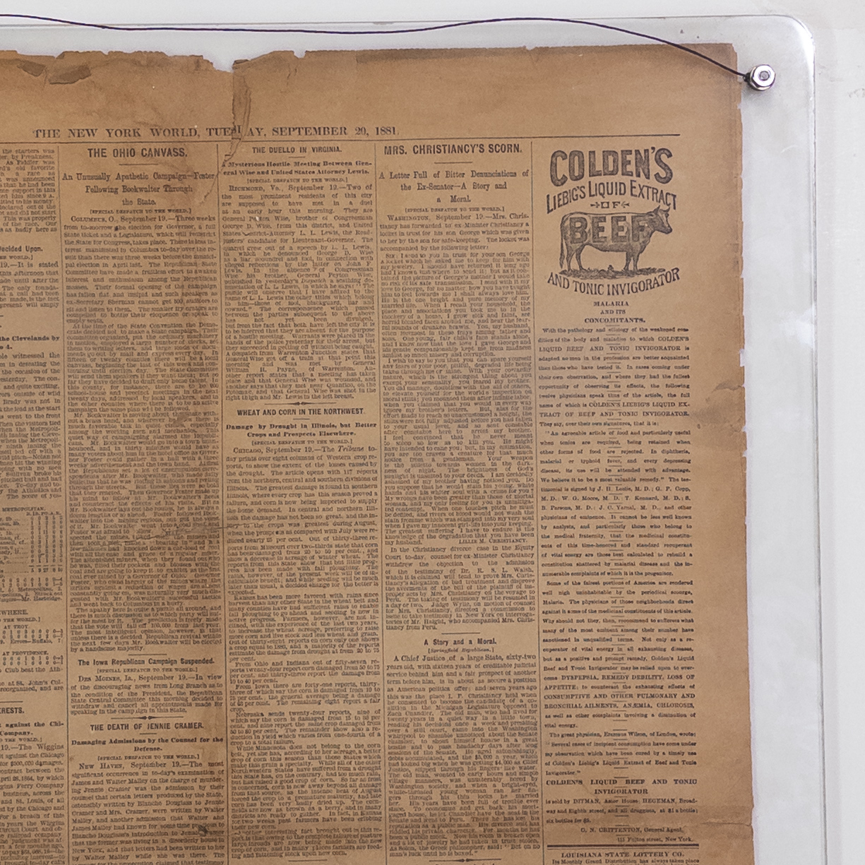 1881 'The New York World' Death of President Garfield Newspaper Cover Page