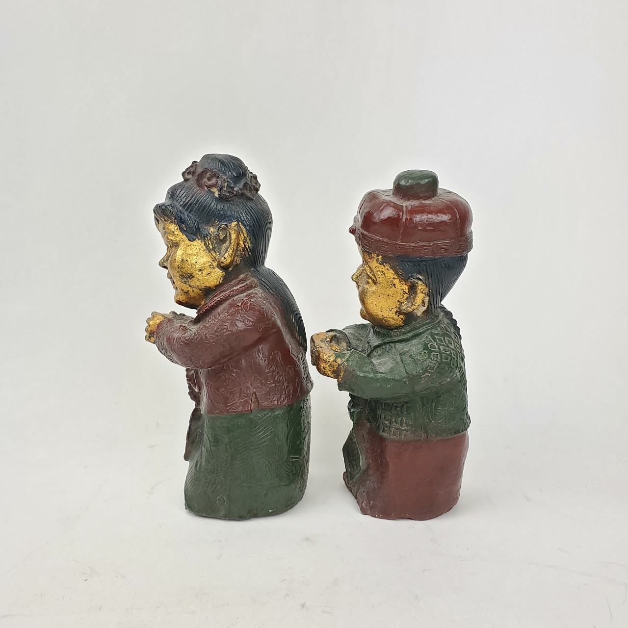 Vintage Chinese Bronze Lucky Boy and Girl Fengshui Statuette Pair