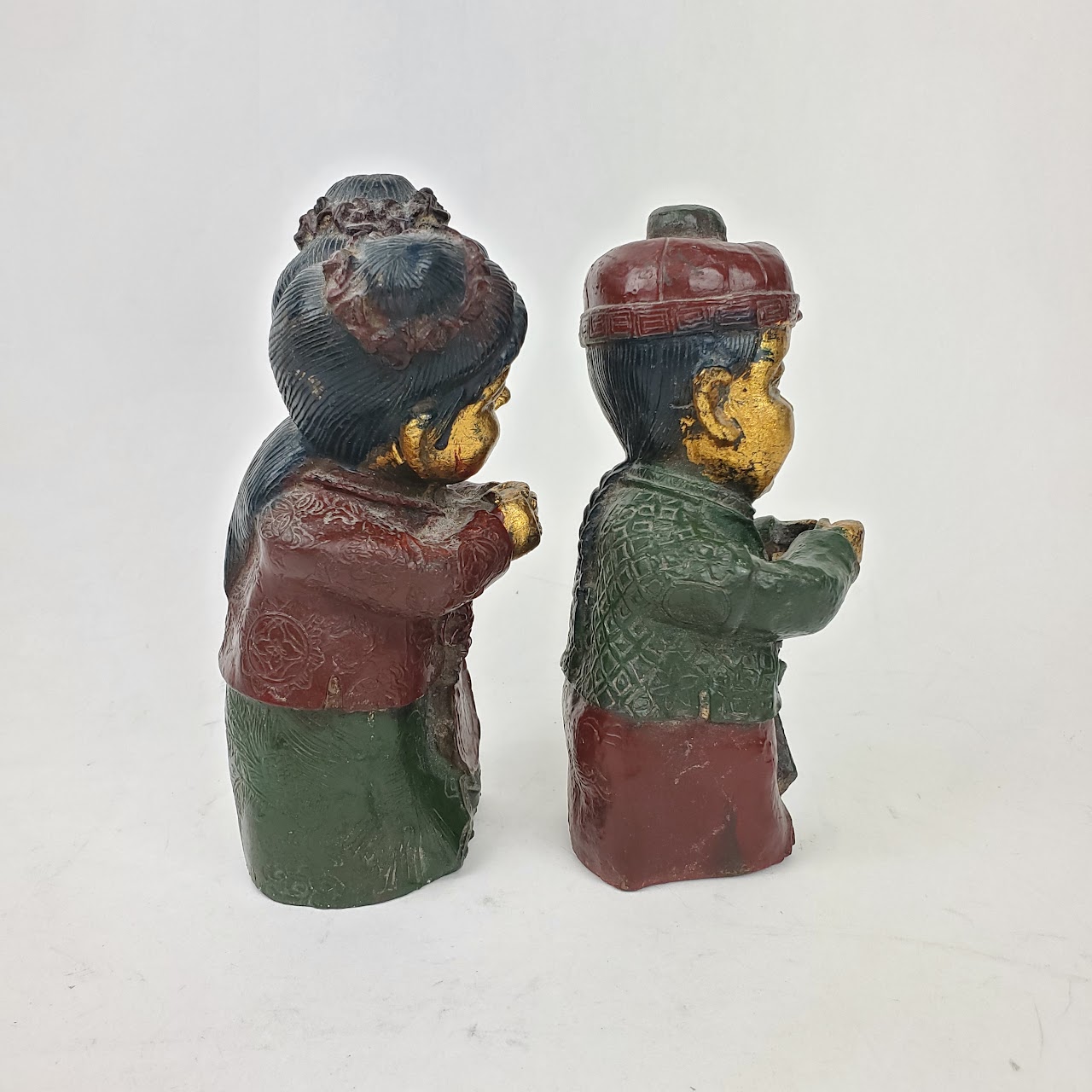 Vintage Chinese Bronze Lucky Boy and Girl Fengshui Statuette Pair