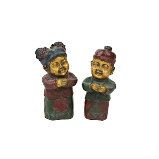 Vintage Chinese Bronze Lucky Boy and Girl Fengshui Statuette Pair