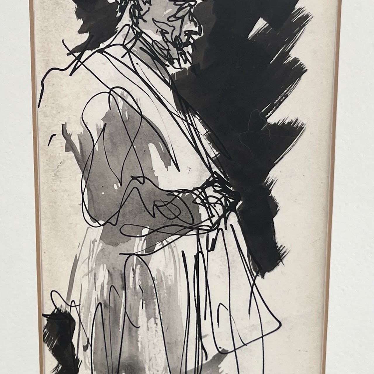 Ted Jaslow Signed Ink Figural Drawing, 1970