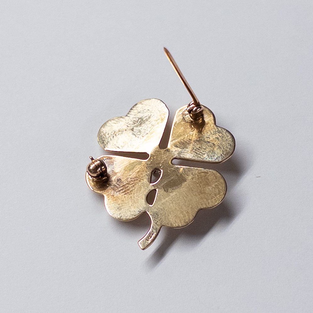 14K Gold and Diamond Four-Leaf Clover Brooch