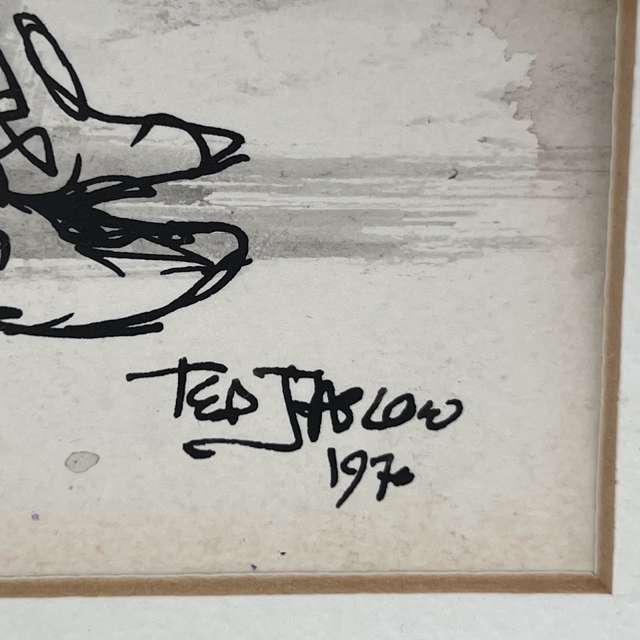 Ted Jaslow Signed Ink Figural Drawing, 1970