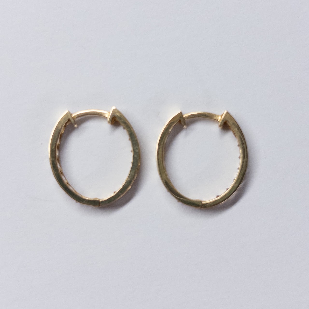 14K Gold and Clear Stone Hoop Earrings