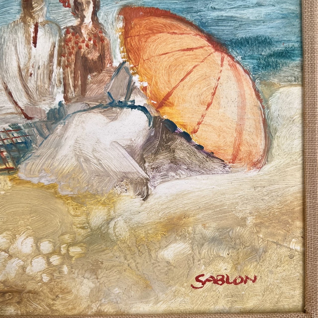 Sablon Signed Post-Impressionist Style Seaside Scene Oil Painting