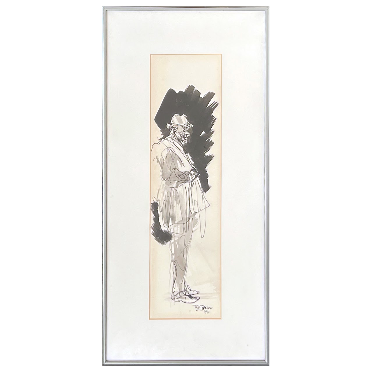 Ted Jaslow Signed Ink Figural Drawing, 1970