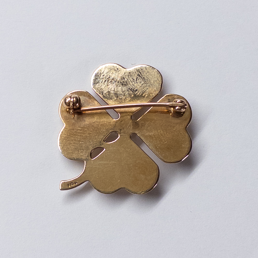 14K Gold and Diamond Four-Leaf Clover Brooch