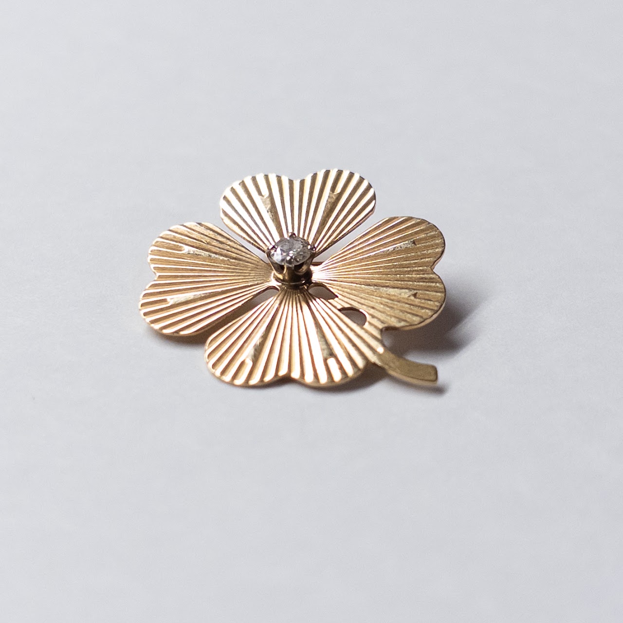 14K Gold and Diamond Four-Leaf Clover Brooch