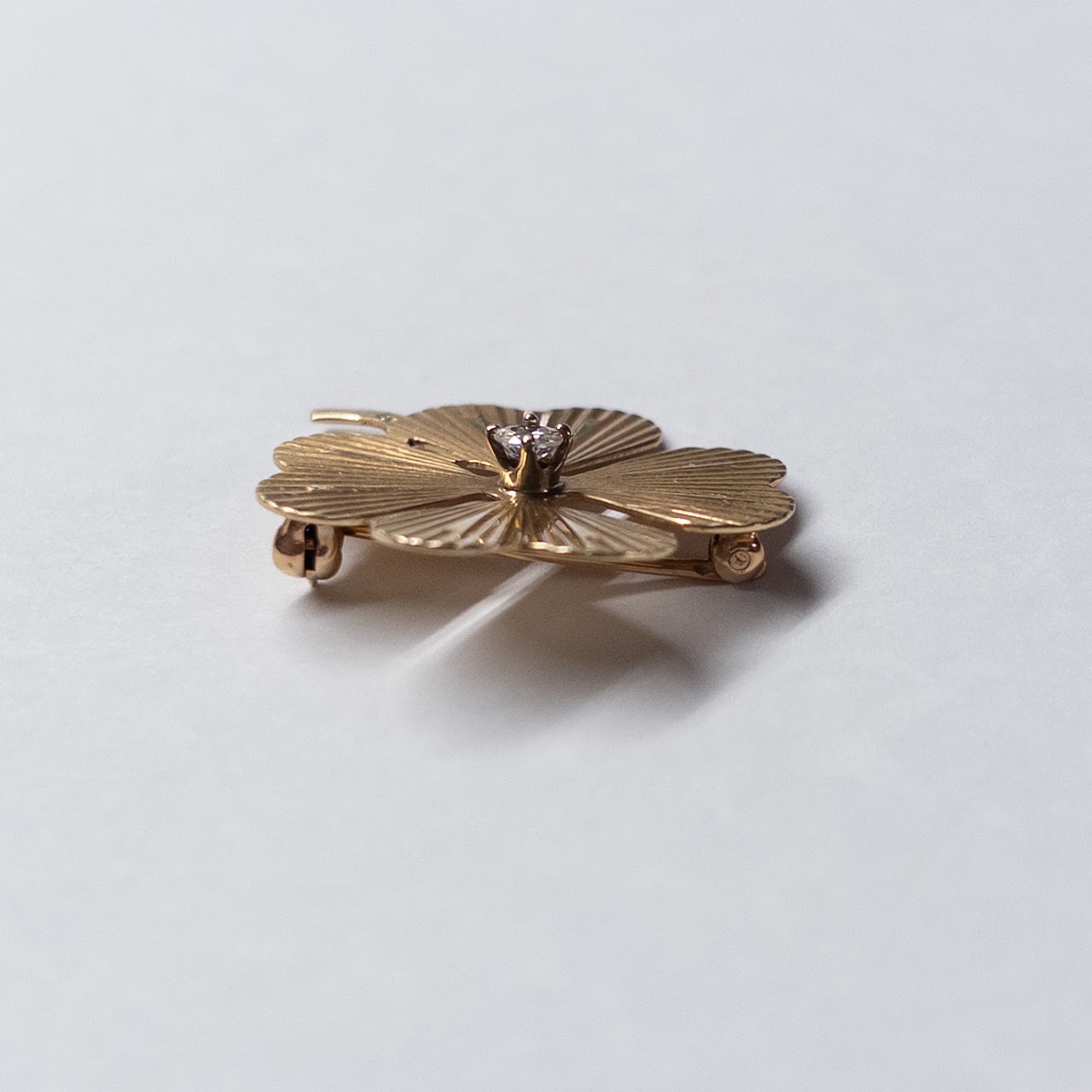 14K Gold and Diamond Four-Leaf Clover Brooch