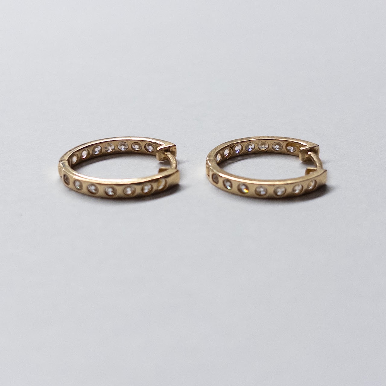 14K Gold and Clear Stone Hoop Earrings