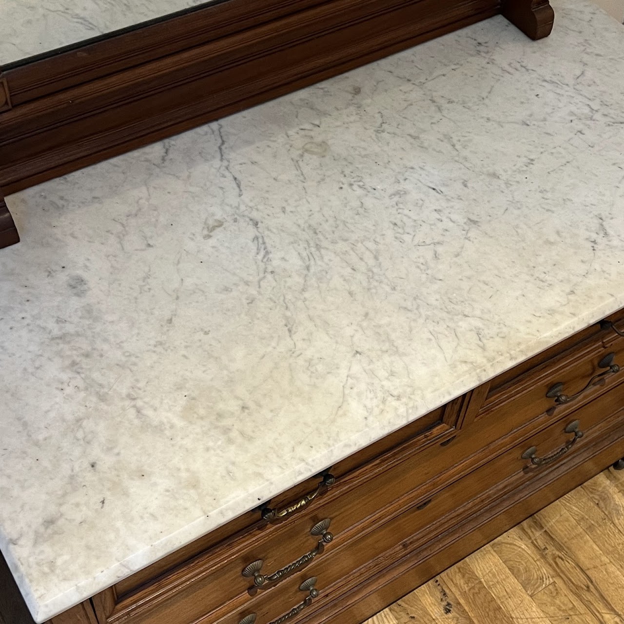 Eastlake Victorian Oak Marble-Top Dresser with Mirror