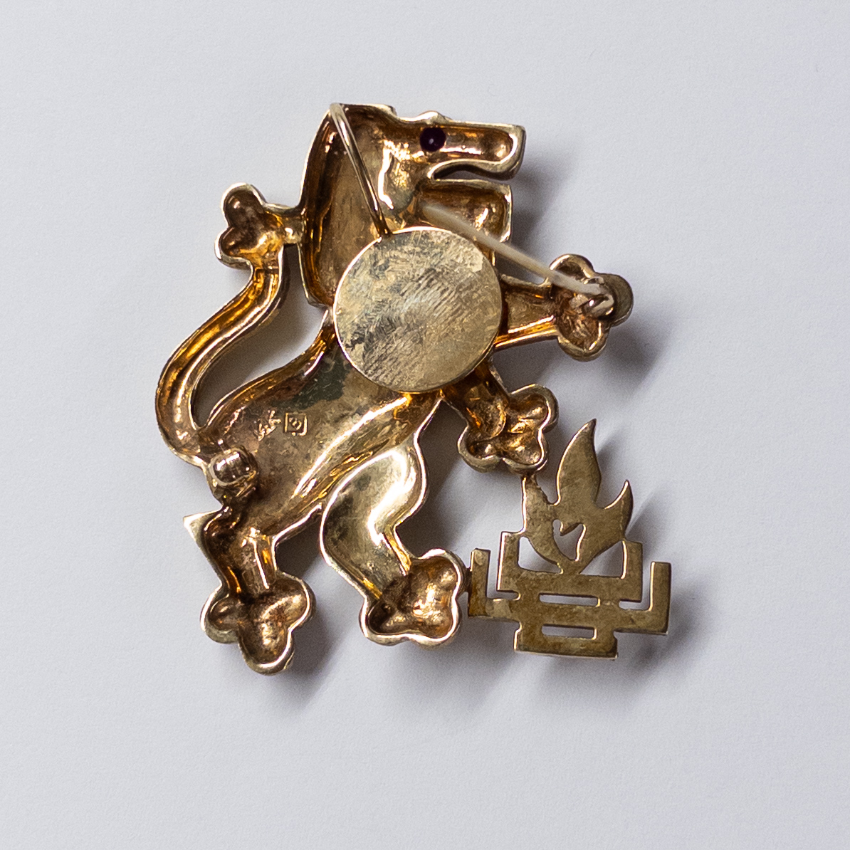 14K Gold and Ruby Lion Rampant Brooch