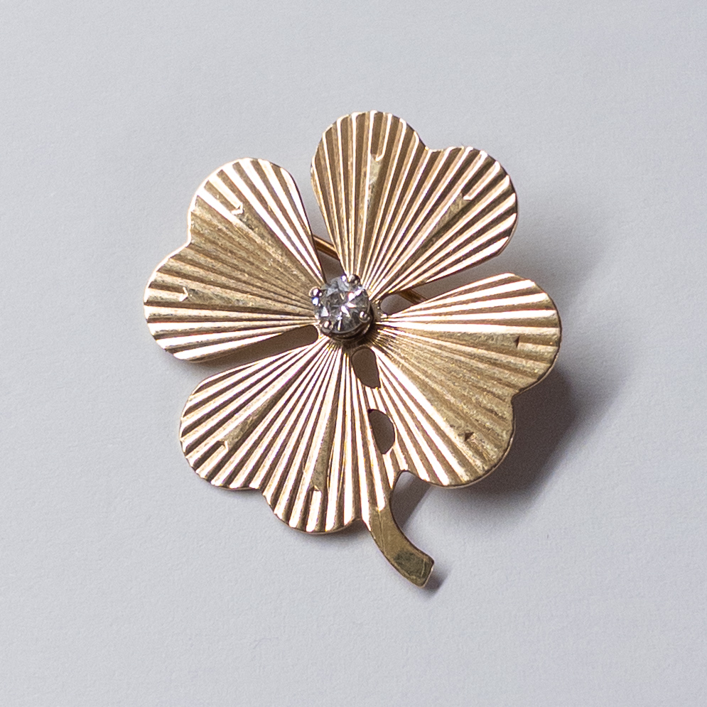 14K Gold and Diamond Four-Leaf Clover Brooch