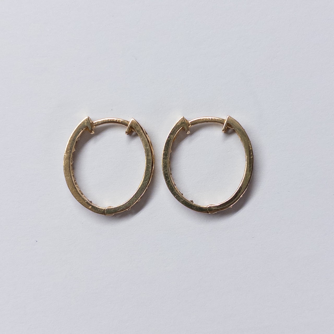 14K Gold and Clear Stone Hoop Earrings