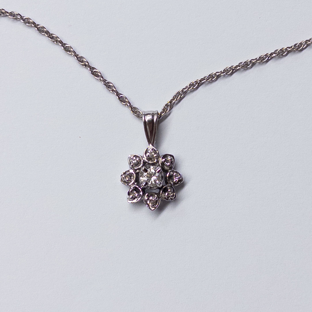 14K White Gold and Diamond Pendant Necklace