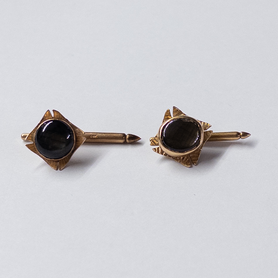 14K Gold and Chatoyant Stone Cufflinks and Shirt Studs Lot