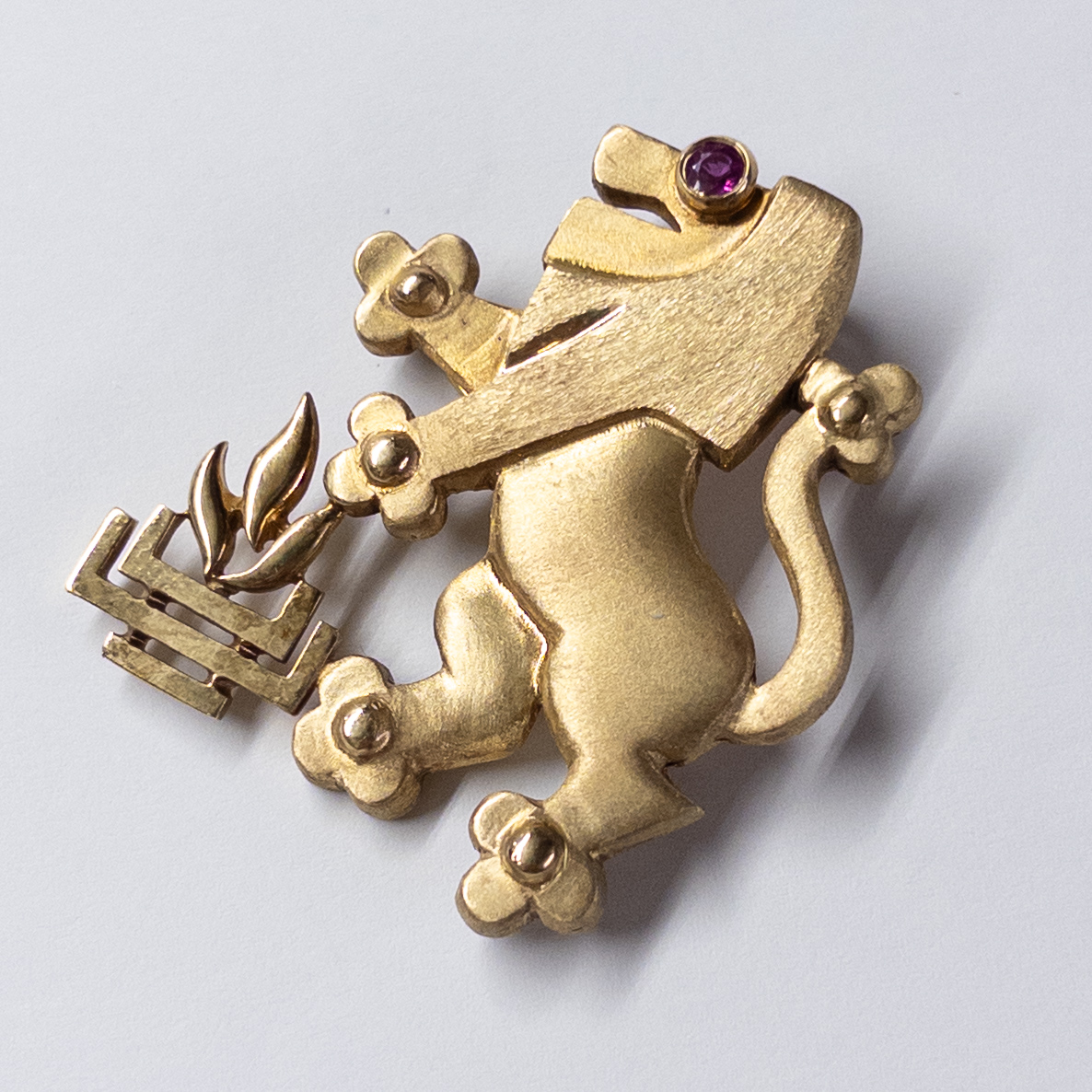 14K Gold and Ruby Lion Rampant Brooch