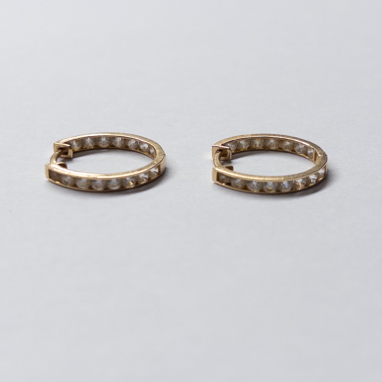 14K Gold and Clear Stone Hoop Earrings