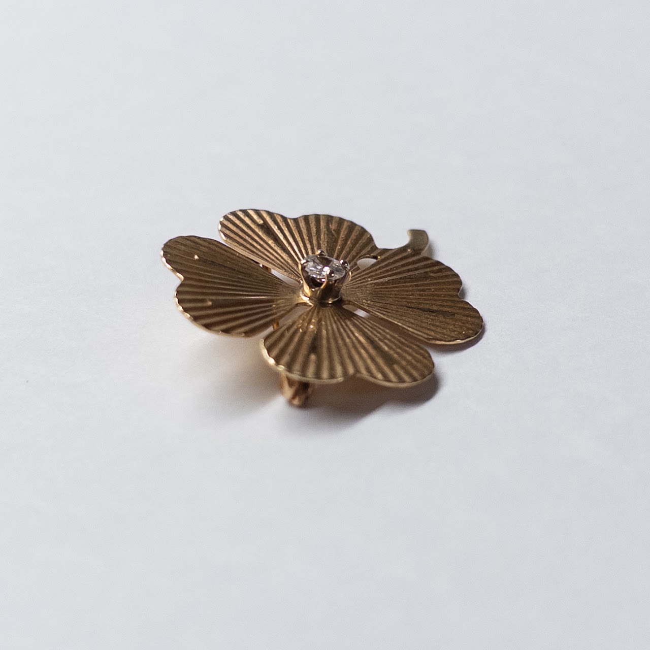 14K Gold and Diamond Four-Leaf Clover Brooch