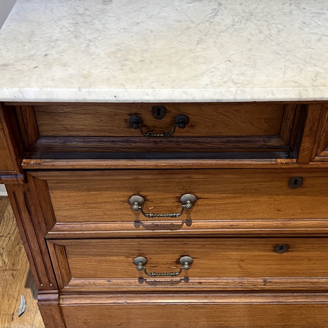 Eastlake Victorian Oak Marble-Top Dresser with Mirror