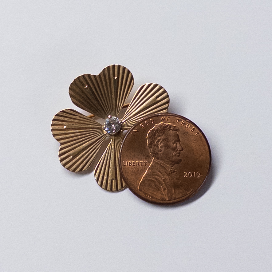 14K Gold and Diamond Four-Leaf Clover Brooch