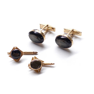 14K Gold and Chatoyant Stone Cufflinks and Shirt Studs Lot