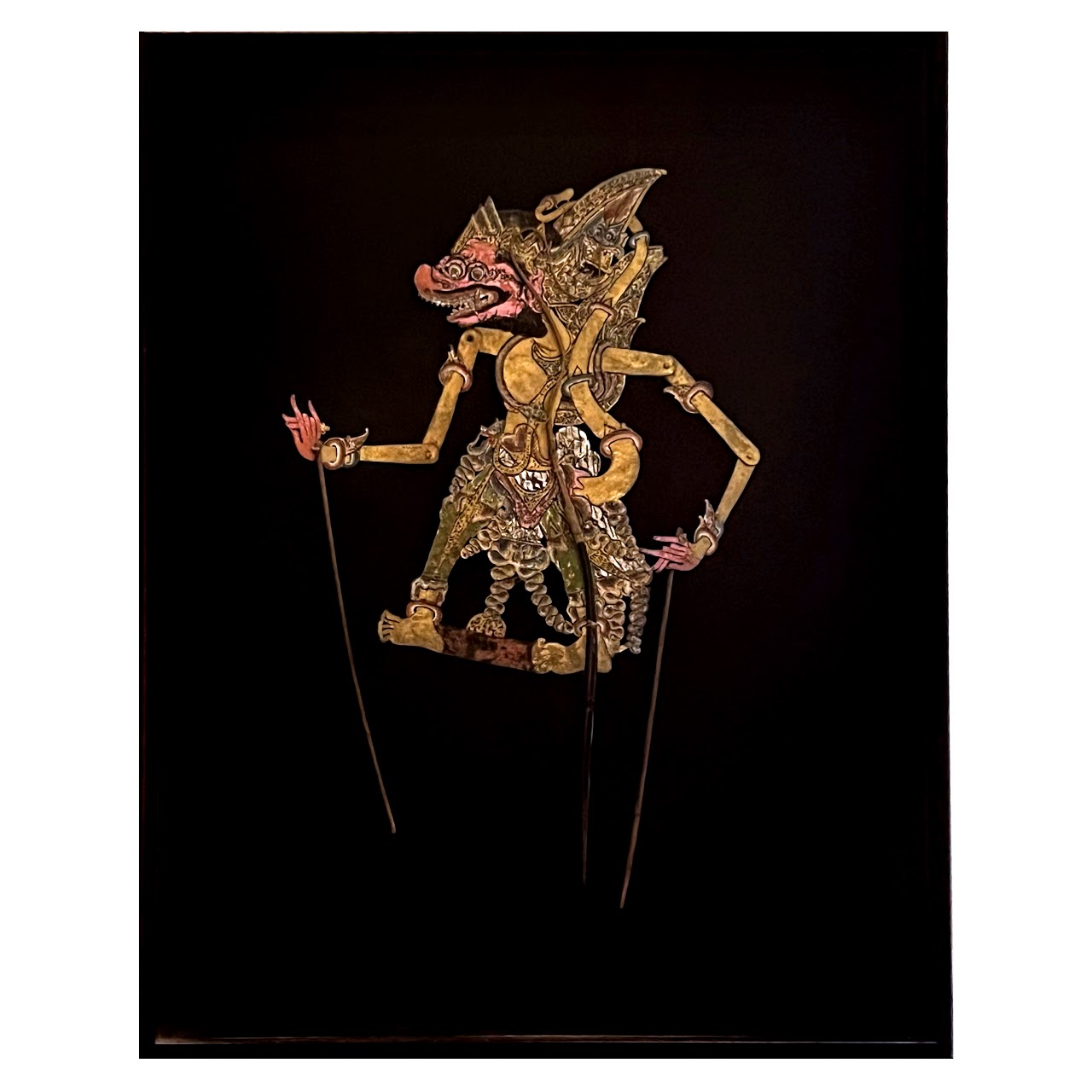 Indonesian 1934 Wayang Kulik LARGE Framed Shadow Puppet