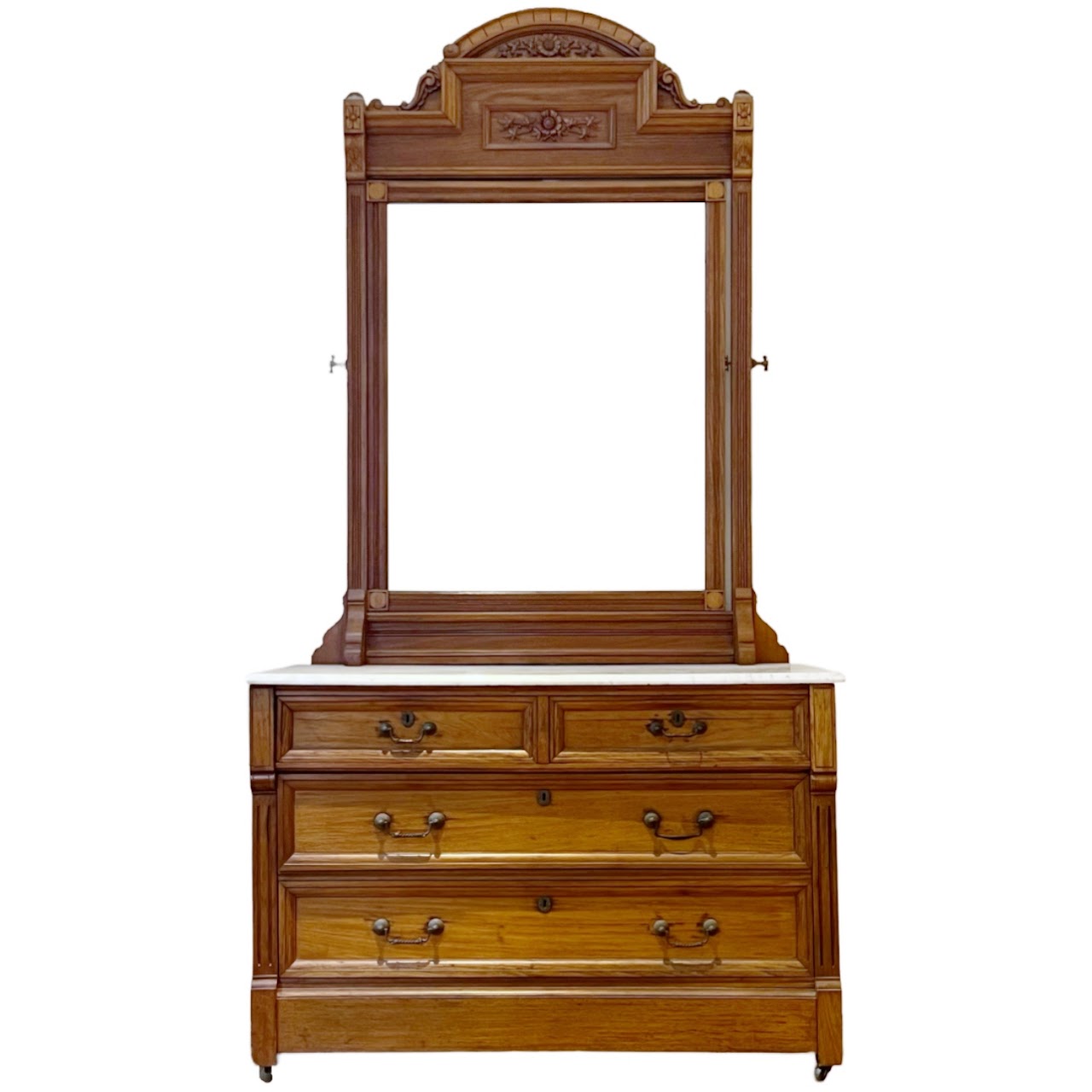 Eastlake Victorian Oak Marble-Top Dresser with Mirror