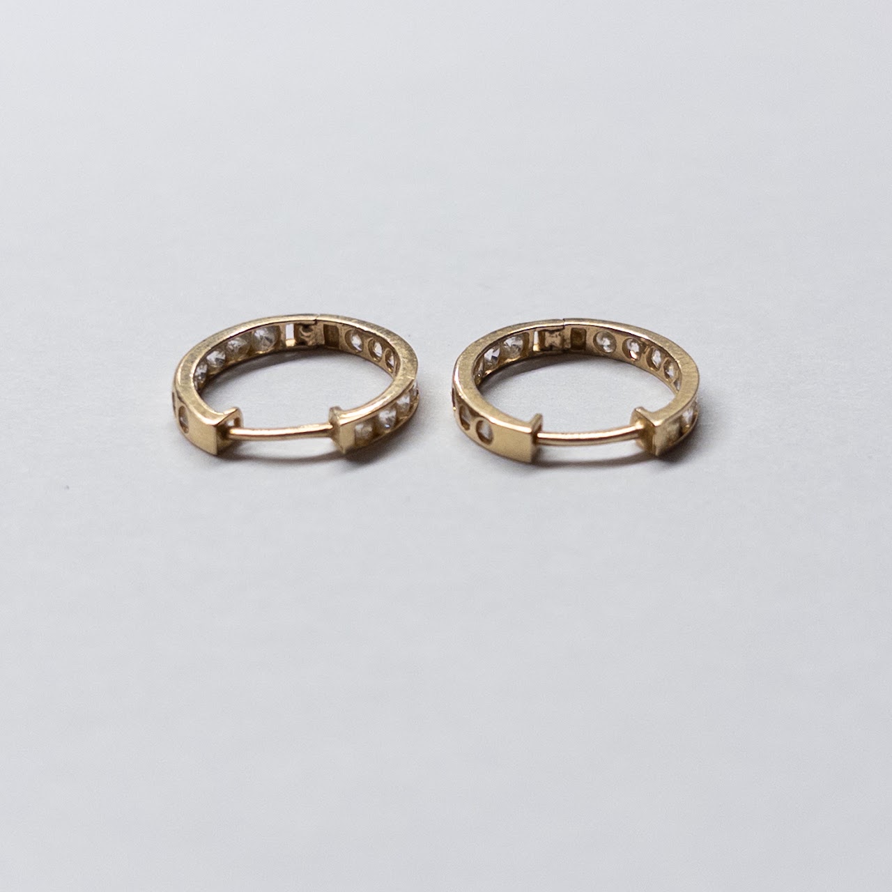 14K Gold and Clear Stone Hoop Earrings