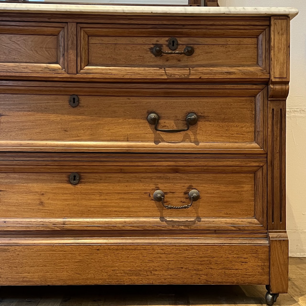 Eastlake Victorian Oak Marble-Top Dresser with Mirror