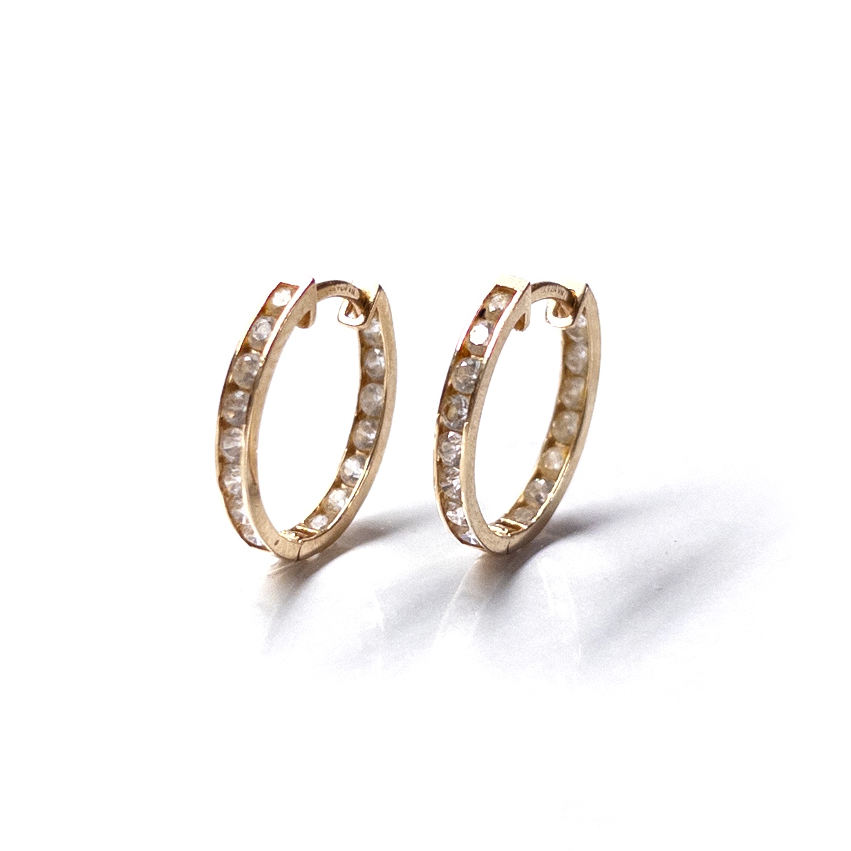 14K Gold and Clear Stone Hoop Earrings