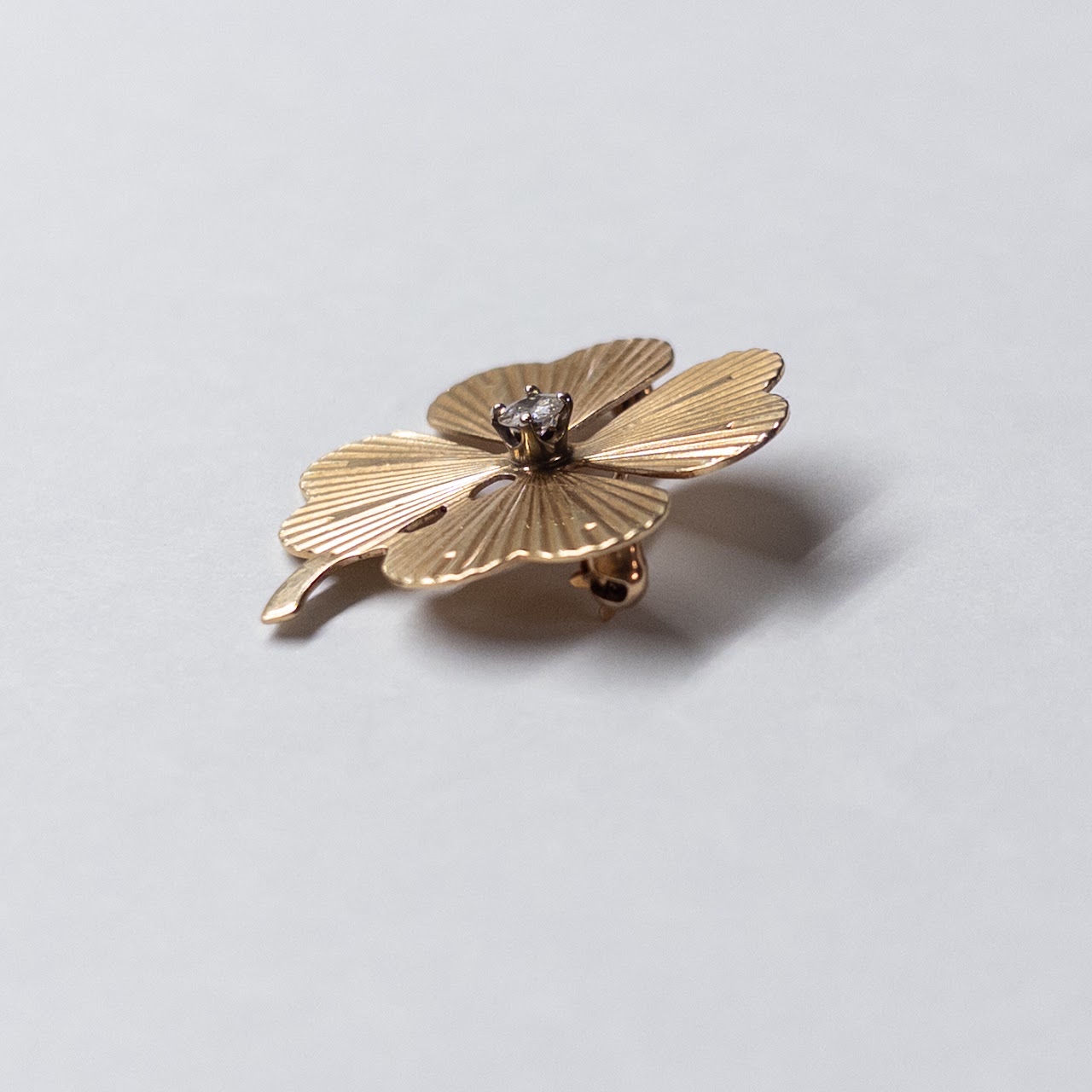 14K Gold and Diamond Four-Leaf Clover Brooch