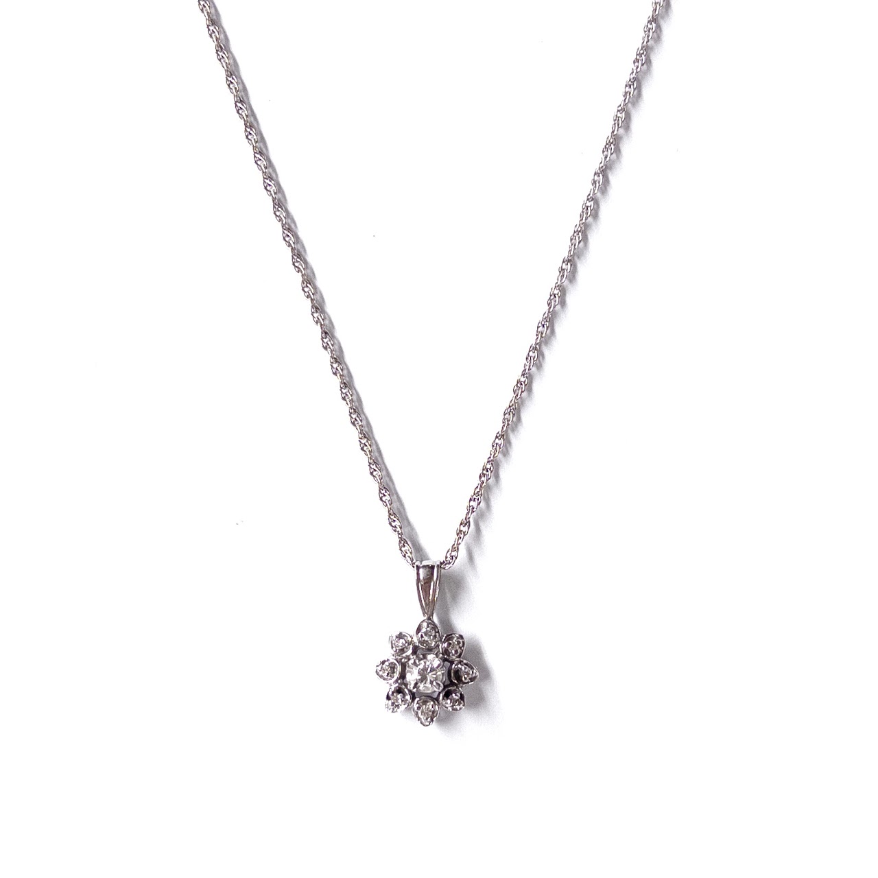 14K White Gold and Diamond Pendant Necklace