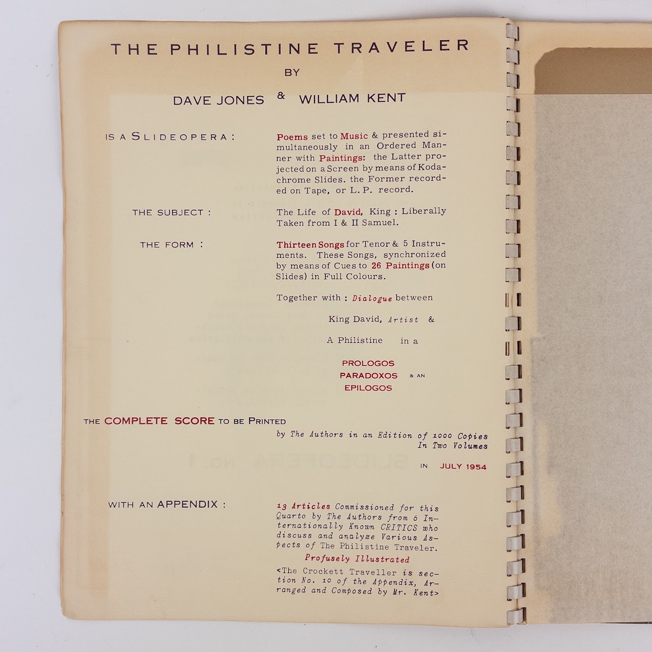 'The Crockett Traveller: A Preview of the Philistine Traveler A Slide Opera' Rare Book by Dave Jones and William Kent